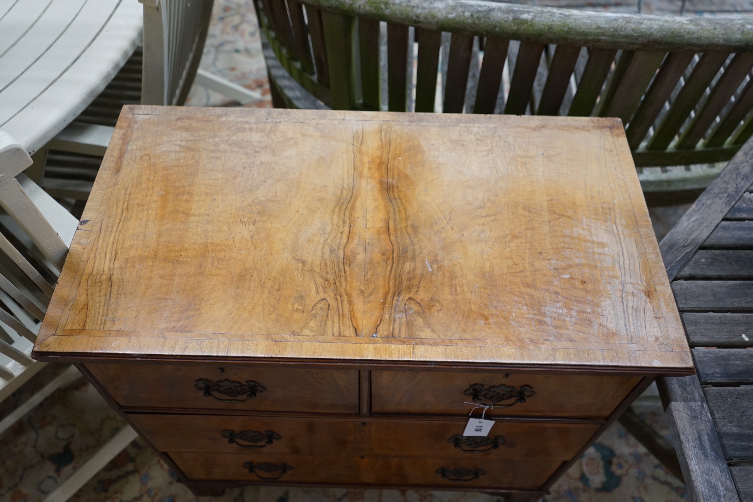 A small George II style walnut chest, width 76cm, depth 41cm, height 76cm